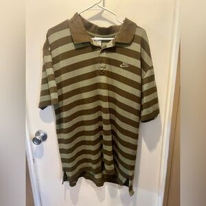 Nike Men's Polo Shirt - Green and Brown Stripes XXL